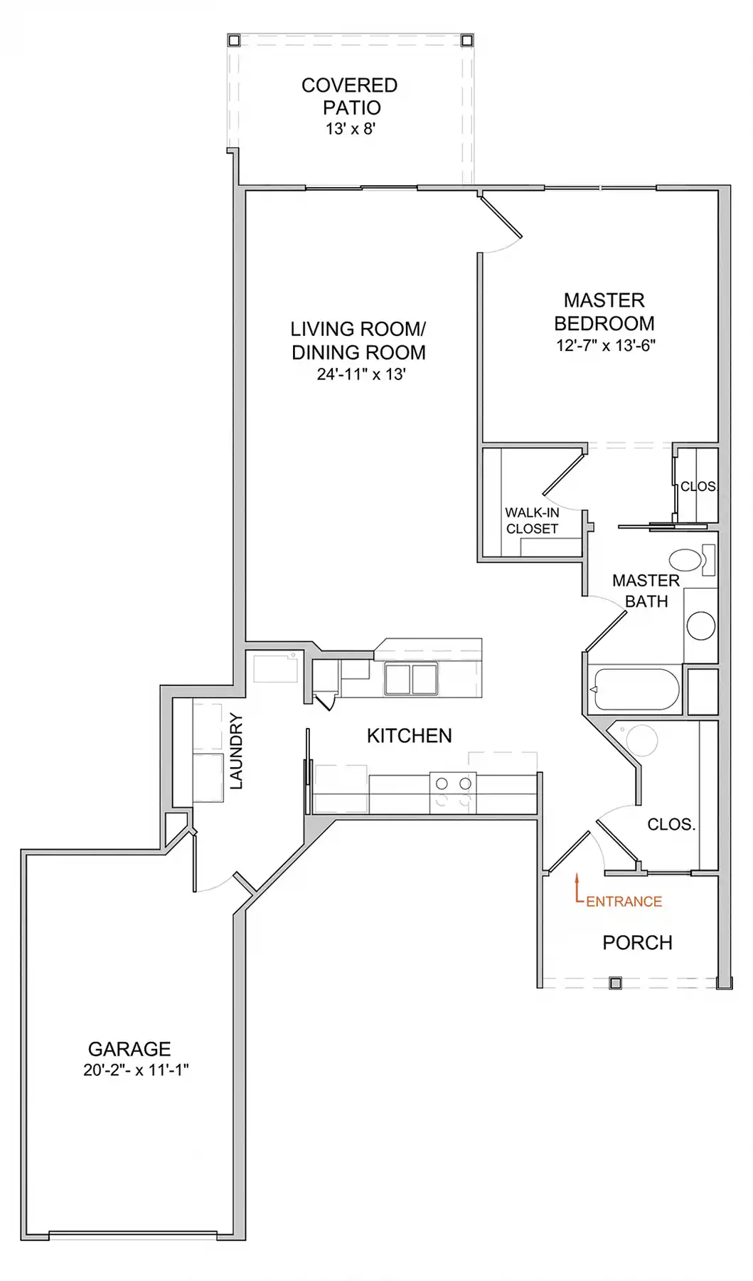 1 Bed 1 Bath Plan
